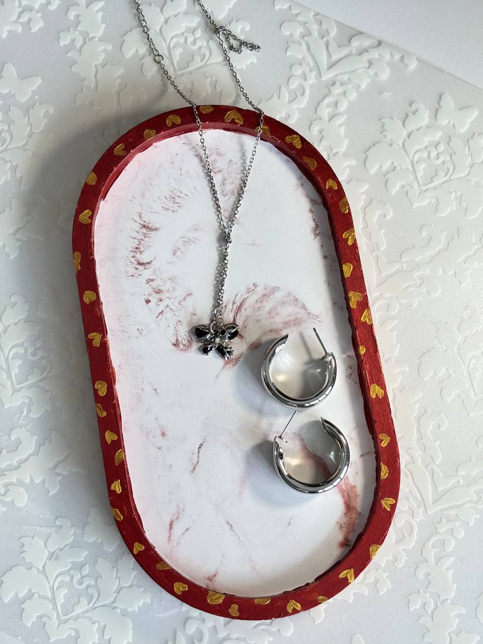 Blush & Gold Heart Tray — handmade resin trinket tray by Craftique